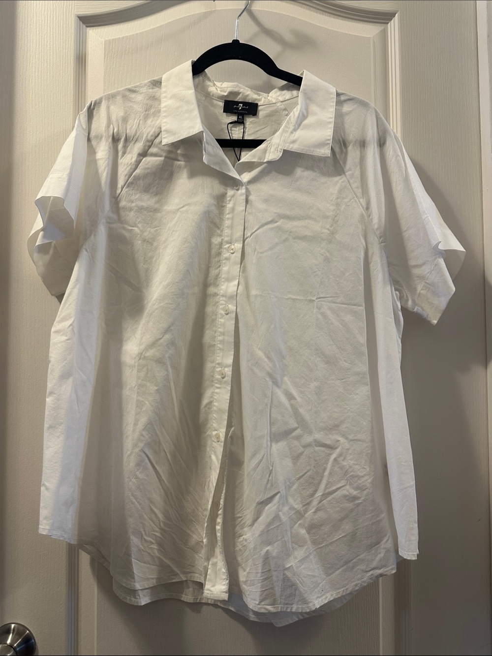 7 For All Mankind White Short-Sleeve Button Down Shirt